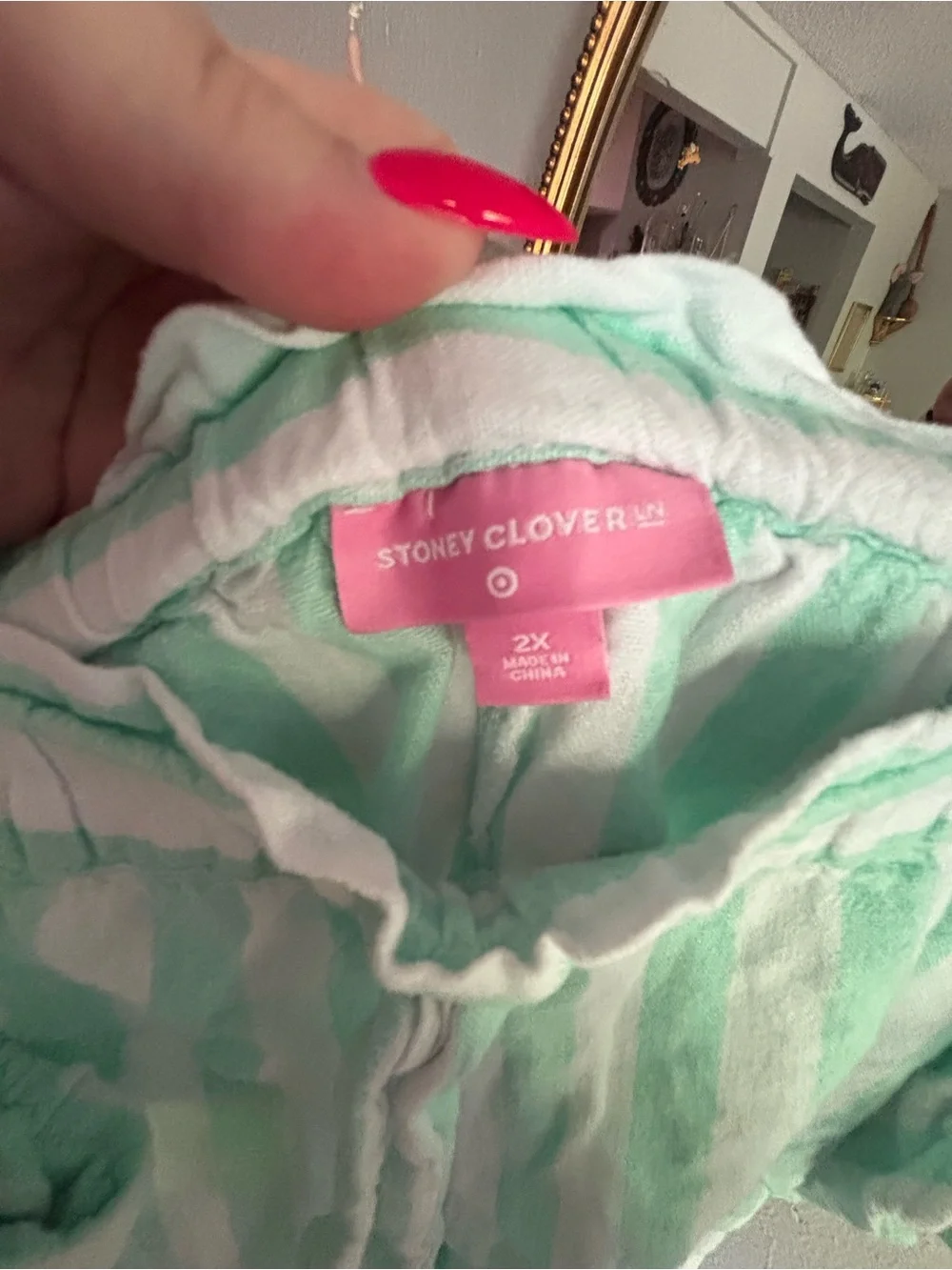 Target Stoney Clover Mint Green and White Striped Pajama Tank and Shorts Set